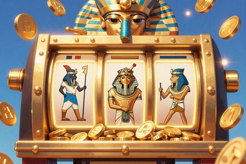 Slot-Kategorie mit goldener Slotmaschine und Hieroglyphen - Realz Casino